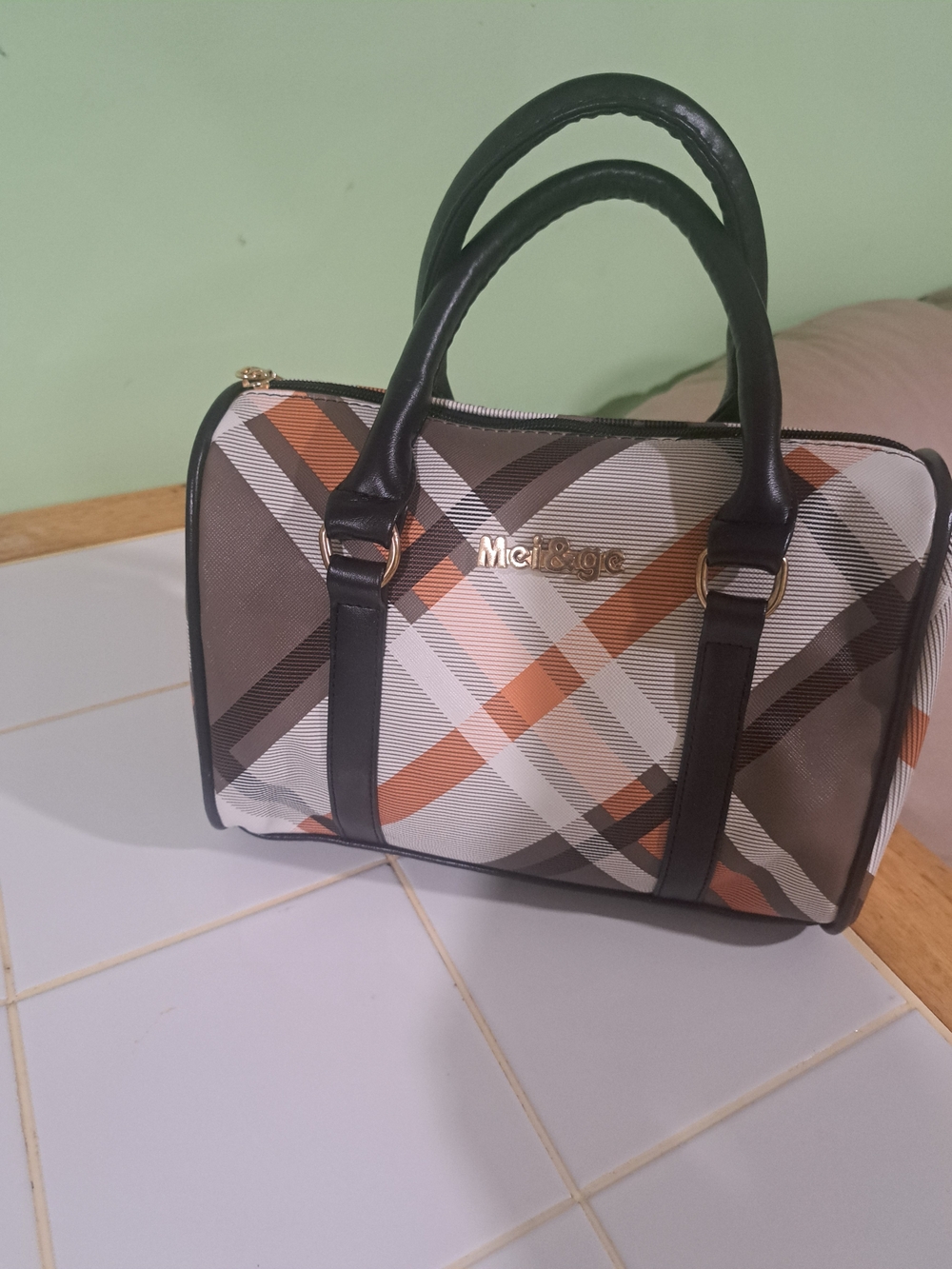 McRigo Plaid Barrel Messenger Bag in Brown and Orange